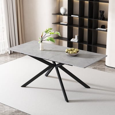 Uitschuifbare eettafel, automatisch uitschuifbare eettafel, rechthoekige eettafel, salontafel/loungetafel, L150/180 x B70 x H76 cm, kruispootontwerp, cementpatroon, zwart en grijs (OUDE SKU:N634P16777582)