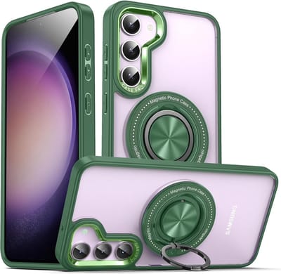 Hoesje Geschikt voor Samsung Galaxy S24 Plus hoesje Transparant Groen - kickstand Draaibare Ring Houder