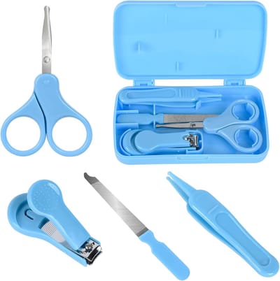 SnelShoppen - Baby Nagelverzorgingsset 4-in-1 Blauw, Nagelknippers, Schaar, Vijl en Pincet voor Pasgeborenen, Baby's, Peuters en Kinderen, Manicure en