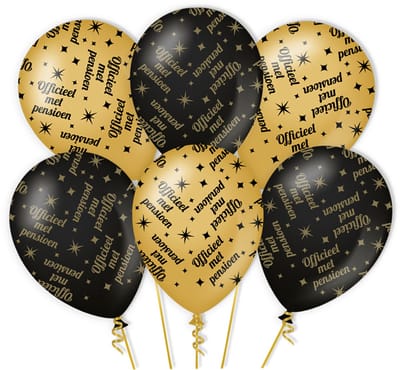 BTH - Helium Ballonnen - Pensioen - Goud - Zwart - Ballonnen - Verjaardag - Versiering - Decoratie - Feestartikelen - 6st