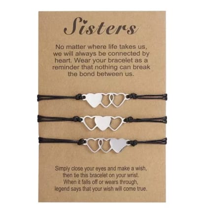 Verzilverd Hartjes Armband Set voor Zusjes of Vrienden - 3 Stuks - EmmyRovi - Cadeau