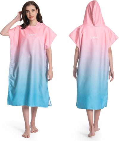 Ultralichte en sneldrogende Badponcho voor Volwassenen - Capuchon, Handdoek voor Surfen en Watersport - Roze