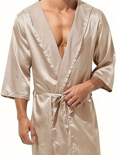 Livano Satijnen Badjas Heren - Kimono - Kamerjas - Satijn - Ochtendjas - Pyjama - Goud - Maat S