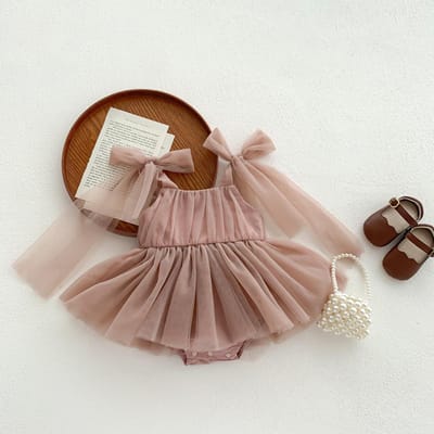 Ensemble barboteuse d'été pour bébé Dentelle Pois Robe Princesse Tout-petit Combinaison Bébé Barboteuses Bébé 0-24 Mois 3M rose