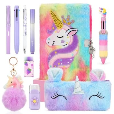 Geheim Dagboek Set voor Meisjes met Pluchen Slot en A5 Notitieboekje - Perfect Cadeau voor Kinderen van 5 tot 12 Jaar