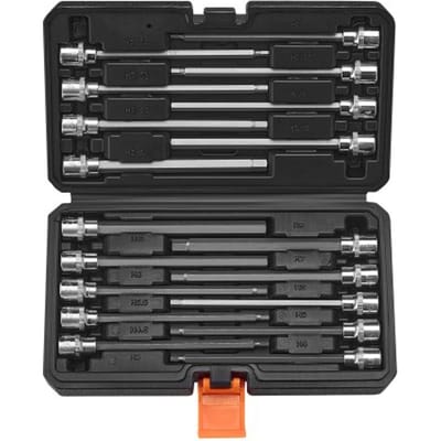 VEVOR 18-delige extra lange inbussleutelset met 3/8-inch aandrijving, S2-gelegeerd staal en Cr-V-staal, standaard SAE en metrisch 1/8-3/8-inch, 3-12 mm, met verbeterde opbergkoffer
