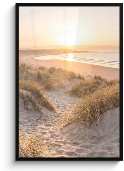 Poster in lijst - Fotolijst 80x120 cm - Posters - Duinen - Strand - Zee - Posterlijst zwart - Decoratie - Wanddecoratie woonkamer - Muurdecoratie slaapkamer