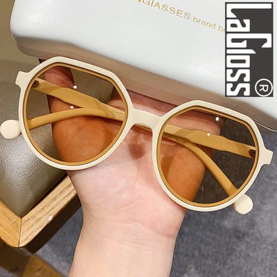 Lagloss® RETRO Beige Dames Zonnebril Trend 2022 Hexagon Vorm - Lenskleur Licht Bruin