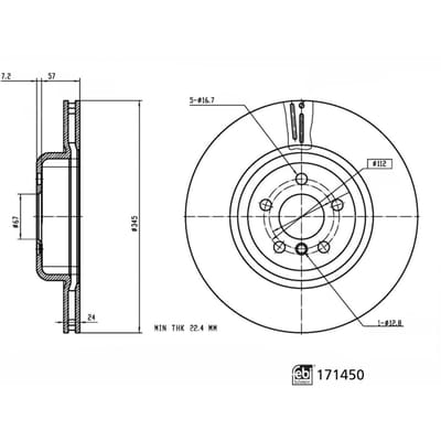 Remschijf FEBI BILSTEIN 171450 achter, geventileerd, sterk gecarboniseerd, 1 Stuk