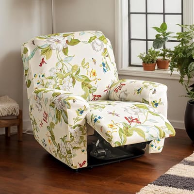 Recliner Stoelhoes Stretch - 4-delige Elastische Relax Stoelhoes - Antislip en Hoog Rekbaar - Geel Bloemmotief voor Optimale Bescherming
