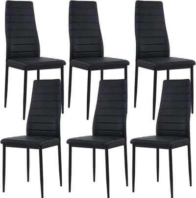 EGGREE Eetkamerstoelen set van 6 - metalen keukenstoelen - eettafelstoel - comfortabele gestoffeerde stoel - zitting - zwart