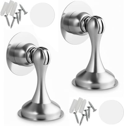 Magnetische deurstopper, 2 stuks, roestvrij staal, wand- en vloermontage, inclusief dubbelzijdig plakband en schroeven, voor kantoor, hotel, slaapkamer, badkamer