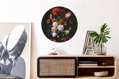 Behangcirkel - Muurstickers slaapkamer - Bloemen - Stilleven - Kunst - Oude meesters - Wandsticker - Ronde wanddecoratie - Muursticker rond - 50x50 cm - Behangsticker - Plak stickers - Ronde muursticker - Cirkel behang