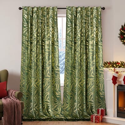 Qelus 2 Stuks Gordijnen Kant en Klaar - Luxe Fluwelen Korte Gordijnen met Gouden Folie - Verduisterend & Lichtwerend - Feestelijke Sfeer voor Woonkamer & Slaapkamer - B 132 x H 214cm(Groen)