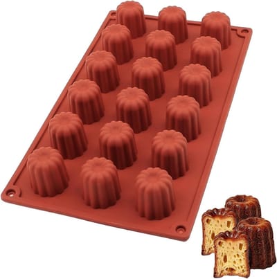 Siliconen Cannelé Bakvorm met 18 Holtes, Ø 35 mm, Herbruikbare en Antiaanbak Cannelé Mould voor Perfecte Mini Cannelés