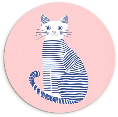 WallCircle® Wandcirkel 120x120 cm - Muurcirkel Kat - Illustratie - Minimalistisch - Roze - Muurdecoratie woonkamer - Wanddecoratie slaapkamer - Kamer decoratie accessoires - Ronde schilderijen XXL