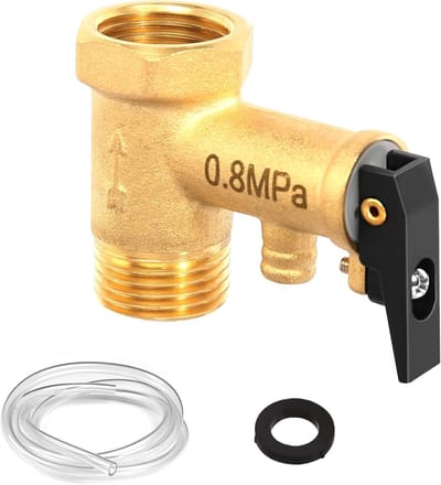 1/2 inch Safety Valve - 0.8 MPa Brass Safety Valve met 1 m Guide Tube en Seal - 1/2" IG x 1/2" AG Water Heater - Drukontlastingsklep - Terugslagklep