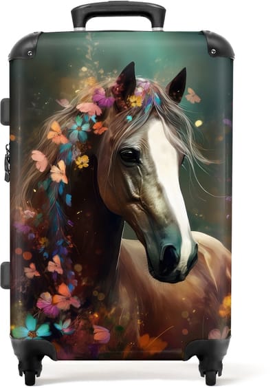 NoBoringSuitcases.com - Grote koffer - Dieren - Paard - Natuur - Vlinder - Bloemen - Kinderkoffer meisjes - Reiskoffer met 4 wielen - Trolley op wieltjes - Rolkoffer groot kinderen - 72 liter - Ruimbagage valies 20kg