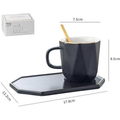 Ensemble Tasse à Café et Soucoupe à Motifs Or Noir et Blanc Mug avec Cuillère Tasse d'Affaires pour le Bureau Envoyer un Leader Tasse à Eau 215ml