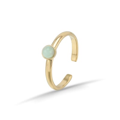Ring – Rvs – Amazoniet – Blauw - edelsteen - Goudkleurig 18K PVD plating – Verstelbare – Makkelijke voor mensen met moeilijke en artrose vingers.