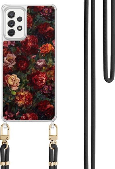 Casimoda® hoesje met koord - Geschikt voor Samsung A52(s) - Floral Red Garden - Afneembaar koord - TPU/polycarbonaat - Rood