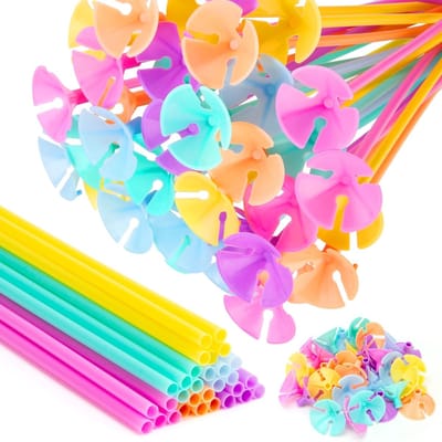 Daity 100 ballonstokjes - 32 cm lange plastic ballonhouders - geschikt voor jubileum - bruilofts - verjaardags - en feestdecoraties(Willekeurige kleur).