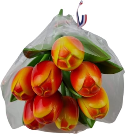 Boeketje houten tulpen lengte 18cm - 8 tulpen in rode tinten