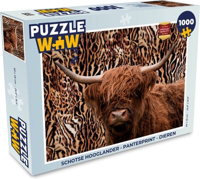 Puzzel Schotse hooglander - Panterprint - Dieren - Legpuzzel - Puzzel 1000 stukjes volwassenen