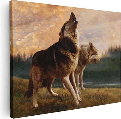 Artaza Canvas Schilderij Wolf - 80x60 cm - Wanddecoratie Dieren - Muurdecoratie Bos - Schilderijen Op Canvas
