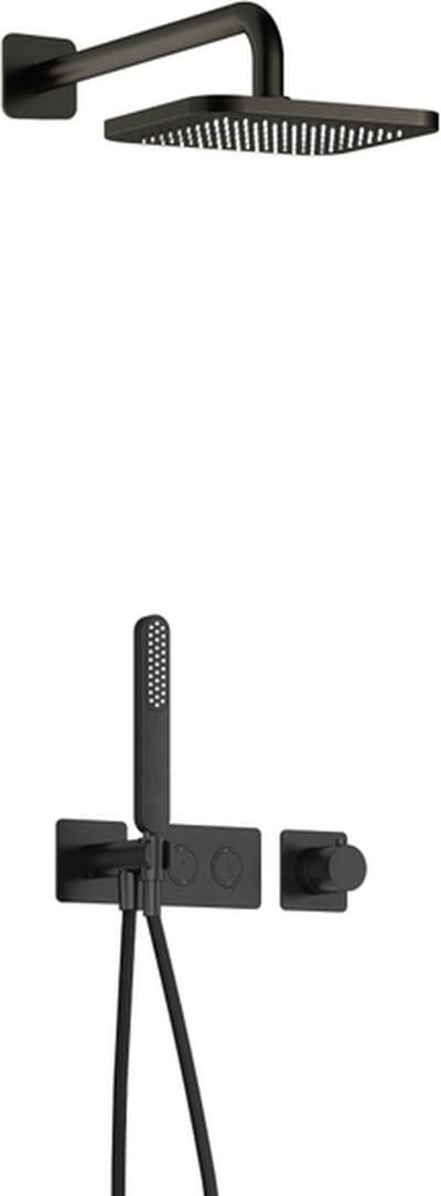 Hotbath Gal IBS41 inbouw regendoucheset met staafhanddouche aan houder en 22cm vierkante hoofddouche aan 35cm wandarm geborsteld gunmetal PVD