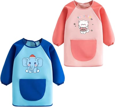 Set van 2 Kinderschorten voor 4-6 Jaar, Lange Mouwen, Waterdichte Schorten voor Kunst, Koken en Knutselen met Pocket