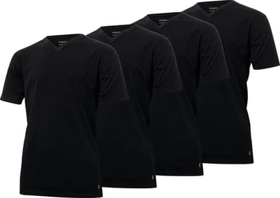 Gentlemen - 4-pak heren T-shirts longfit ( extra lang ) - voorgekrompen - 100% katoen - V-hals - zwart - maat M