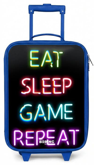 NoBoringSuitcases.com® - Kinderkoffer blauw - Kindertrolley jongen - Qoute met neon lichten - Koffer kind lichtgewicht - Reiskoffer trolley voor kinderen - Koffertje met lichtgevende wieltjes - Rolkoffer