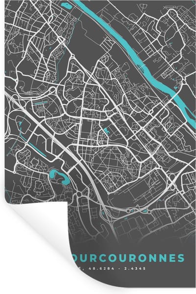 Muurstickers - Sticker Folie - Évry-Courcouronnes - Frankrijk - Stadskaart - Kaart - Plattegrond - 20x30 cm - Plakfolie - Muurstickers Kinderkamer - Zelfklevend Behang - Zelfklevend behangpapier - Stickerfolie