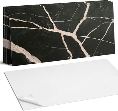 Coloray Plaktegels - Elegant marmerpatroon Wandtegel Zelfklevend - 60 cm x 30 cm - Zwart Plaktegels - 6 stuks - Rechthoek PVC Tegels - Plaktegels Keuken - Zelfklevende Vloertegels Badkamer - Vinyl Tegels - Zelfklevende Wandtegels