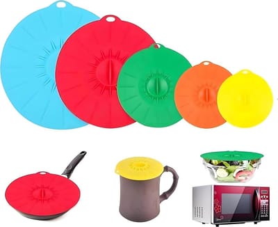 Siliconen deksels, potten, pannen, kopjes en magnetron, voedselafdekkingen, combo, toegelaten / vacuüm deksel met zuigeffect, voor keuken, 5-delige set,