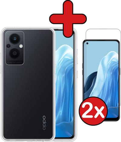 Hoesje - Met 2x Screenprotector - Geschikt voor OPPO Reno 8 Lite - Sterk & Shockproof - Telefoon Hoes - Back Cover - Siliconen Case - Telefoonhoes - Transparant