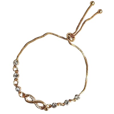 Fako Bijoux - Dames Armband Infinity Strass Kristal - Verstelbaar - 14-22cm - Cadeau - Verjaardag - Vrouw - Goudkleurig