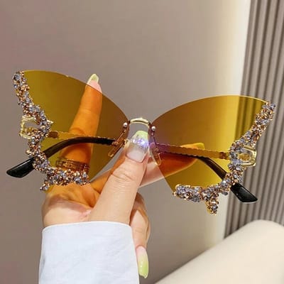 Luxe Diamond Butterfly Zonnebrillen Dames Vintage Randloze Oversized Zonnebrillen Dames Brillen gafas de sol