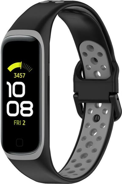 Siliconen Smartwatch bandje - Geschikt voor Samsung Galaxy Fit 2 sport bandje - zwart/grijs - Strap-it Horlogeband / Polsband / Armband