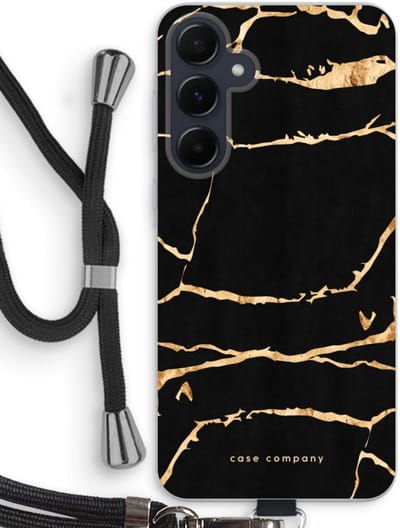 Case Company® - Hoesje met koord geschikt voor Samsung Galaxy A55 hoesje met Koord - Gouden marmer - Telefoonhoesje met Zwart Koord - Bescherming aan alle Kanten en Over de Schermrand
