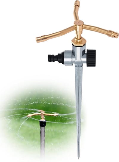Gazonsproeier Tuin - Watersproeier Metaal - Gelijkmatig Besproeien - Duurzame Spike Voet - 3-armig Roterend - Grijs