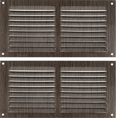 AMIG Ventilatierooster/muurrooster - 2x - 100 x 200mm - aluminium - wengehout look - schoepenrooster