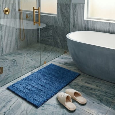 FLOORDIREKT Badmat - Douchemat - Badkamermat - Shine - Blauw - 50 x 80 cm