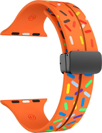 Stravo Regenboog siliconen magnetische bandje Geschikt voor Apple Watch 46mm (Series 10/11), 45mm (Series 7/8/9), 44mm (Series 4/5/6, SE 1/2/3), 42mm (Series 1/2/3), 49mm (Ultra 1/2/3) - Oranje - Sport Siliconen Polsbandje Horlogebandje