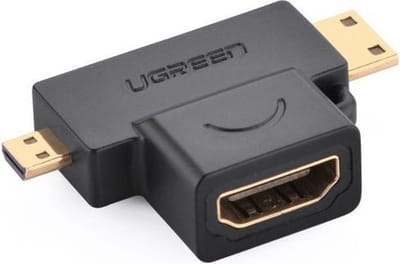 Ugreen - HDMI - Type A - (vrouwelijk) - naar - mini - HDMI - (mannelijk) / micro - HDMI - (mannelijk) - adapter - zwart - (20144)