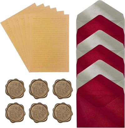 Vintage Briefpapier Set met Enveloppen en Zelfklevende Waszegels – 20 Regels Briefpapier en 6 Enveloppen – Ideaal voor Liefdesbrieven, Uitnodigingen en Persoonlijke Notities – Tijdloos en Elegant
