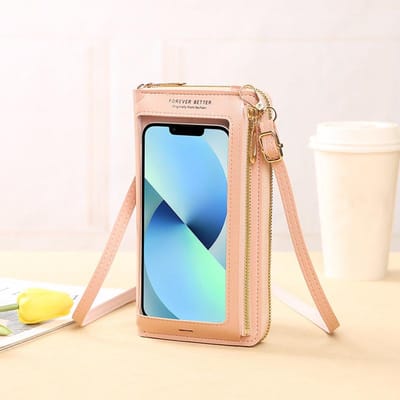 Touchscreen Mobiele Telefoon Tas Vrouwelijke Diagonale Cross Anti-diefstal Multifunctionele Schouder Transparante Mini Tas Portemonnee Mobiele Telefoon Tas roze