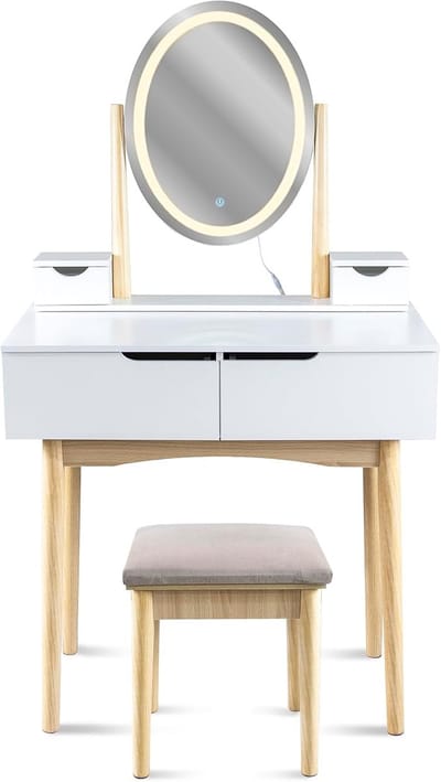 Toilettafel met spiegel - Kaptafel lades - Make-up aanbrengen - Geïntegreerde LED - 80x40x142 cm - Wit