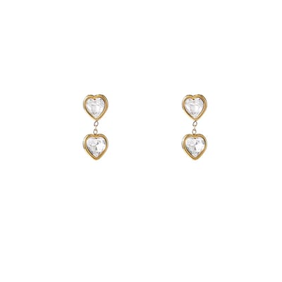 Go Dutch Label Oorknoppen Double Heart Stone Crystal